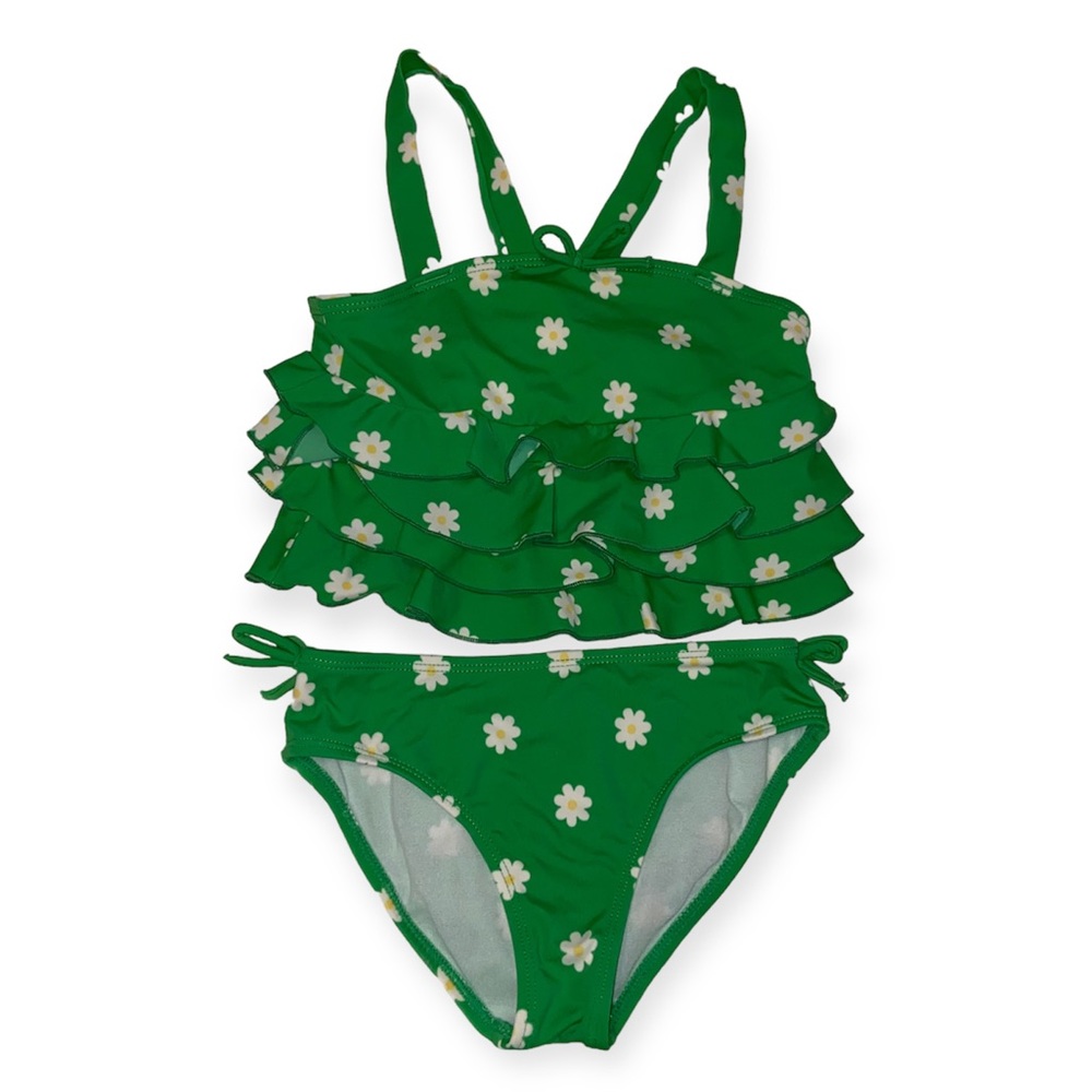 Gymboree Girls Green Ruffled Flowered Tankini in a Size 6